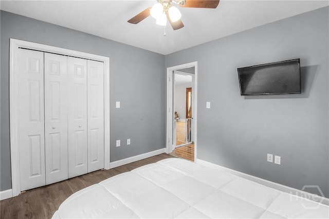 324 Elm St, Eden, GA 31307 - bedroom with wood finished floors, a closet, and a ceiling fan