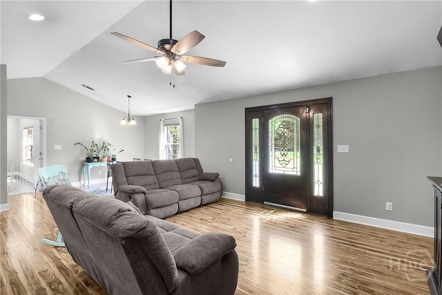 324 Elm St, Eden, GA 31307 - living area with lofted ceiling, a ceiling fan, and wood finished floors