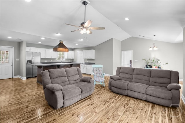 324 Elm St, Eden, GA 31307 - living area featuring lofted ceiling, wood finished floors, ceiling fan, and recessed lighting