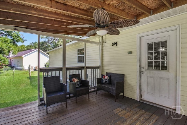 324 Elm St, Eden, GA 31307 - wooden terrace featuring ceiling fan and outdoor lounge area