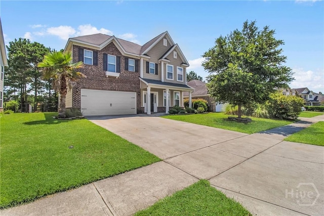 129 Winslow Cir, Savannah, GA 31407 - view of front of property with brick siding, driveway, a front yard, and an attached garage