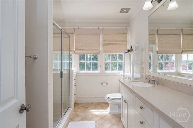 46 Cherry Laurel Ln, Richmond Hill, GA 31324 - full bathroom with crown molding, a shower stall, vanity, and tile patterned flooring