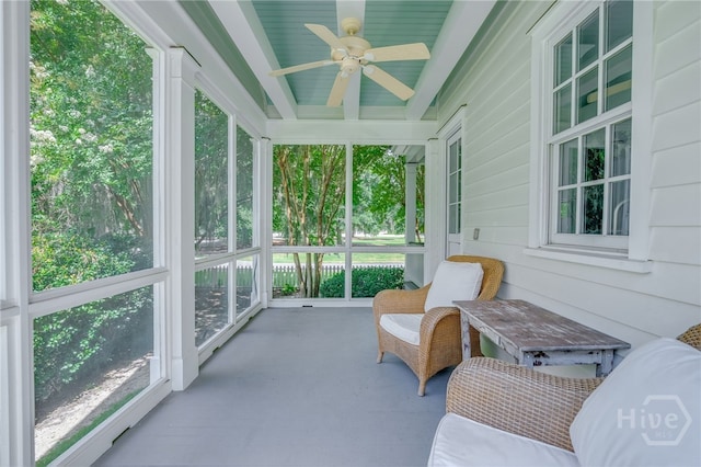 46 Cherry Laurel Ln, Richmond Hill, GA 31324 - sunroom / solarium with ceiling fan and beam ceiling