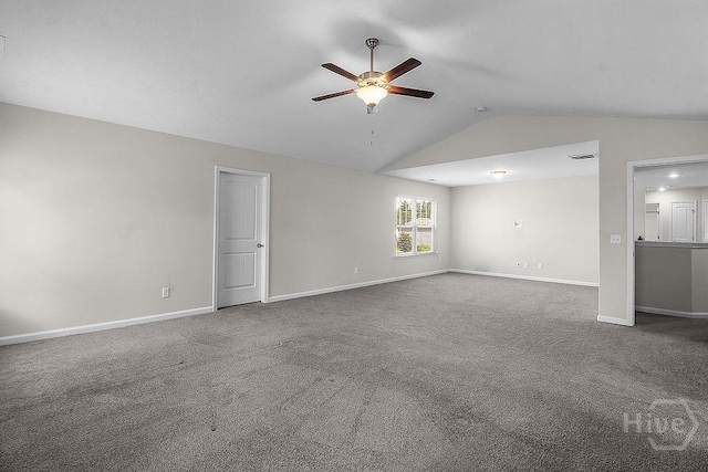 105 Telford St, Savannah, GA 31407 - unfurnished living room featuring a ceiling fan, lofted ceiling, and carpet floors