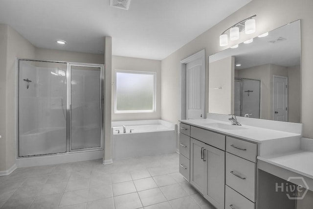 105 Telford St, Savannah, GA 31407 - full bath with vanity, a shower stall, a bath, and tile patterned floors