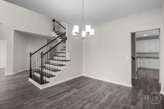 105 Telford St, Savannah, GA 31407 - unfurnished dining area featuring dark wood-style floors, a chandelier, stairway, and recessed lighting