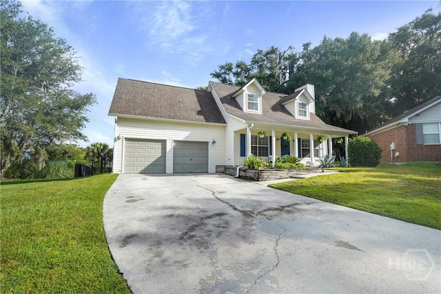 139 Marsh Edge Ln, Savannah, GA 31419 - new england style home with a porch, an attached garage, a front lawn, and concrete driveway