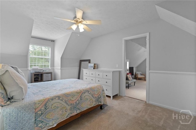 139 Marsh Edge Ln, Savannah, GA 31419 - bedroom featuring lofted ceiling, light carpet, a textured ceiling, and ceiling fan