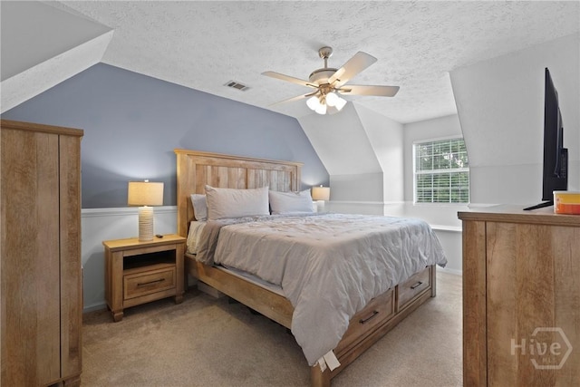139 Marsh Edge Ln, Savannah, GA 31419 - carpeted bedroom with lofted ceiling, a textured ceiling, and a ceiling fan
