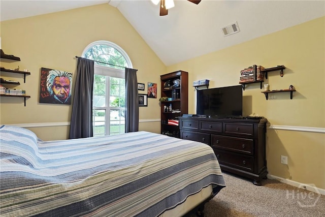 27 Heron View Ct, Richmond Hill, GA 31324 - bedroom with vaulted ceiling, carpet, and ceiling fan