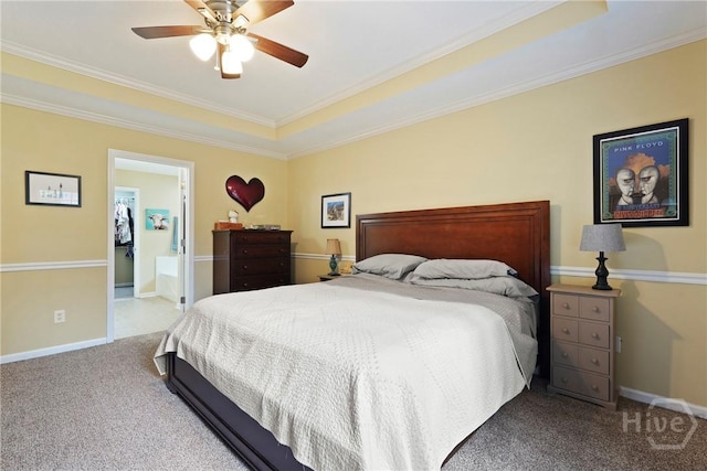 27 Heron View Ct, Richmond Hill, GA 31324 - carpeted bedroom featuring crown molding, ensuite bathroom, and a ceiling fan
