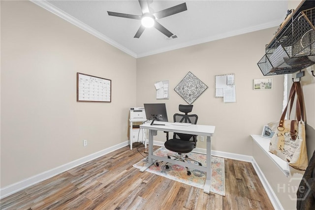 139 Mingarry Dr, Richmond Hill, GA 31324 - office space featuring ornamental molding, wood finished floors, and a ceiling fan