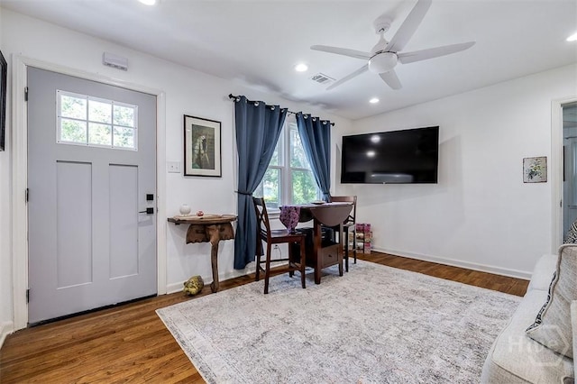 2338 Lorraine Dr, Savannah, GA 31404 - entrance foyer featuring a ceiling fan, wood finished floors, and recessed lighting