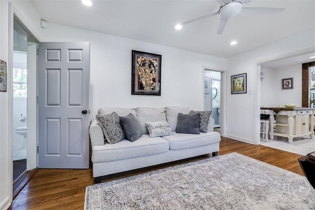 2338 Lorraine Dr, Savannah, GA 31404 - living room with ceiling fan, wood finished floors, and recessed lighting