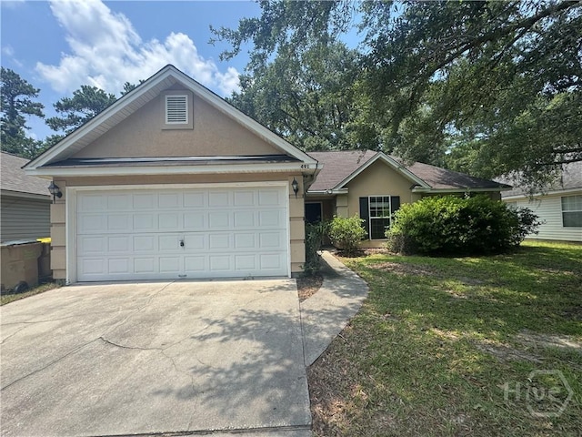491 Laurel Hill Cir, Richmond Hill, GA 31324 - single story home with stucco siding, driveway, an attached garage, and a front yard