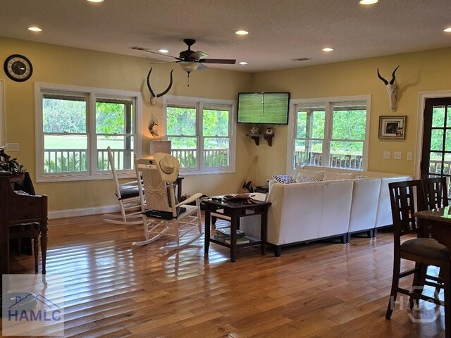 485 Lake Pamona Rd, Midway, GA 31320 - living room featuring wood finished floors, recessed lighting, and ceiling fan