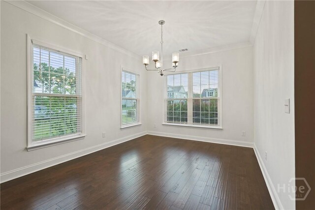 95 Simcoe Lake Dr, Richmond Hill, GA 31324 - unfurnished dining area featuring a chandelier, ornamental molding, and dark wood-style flooring