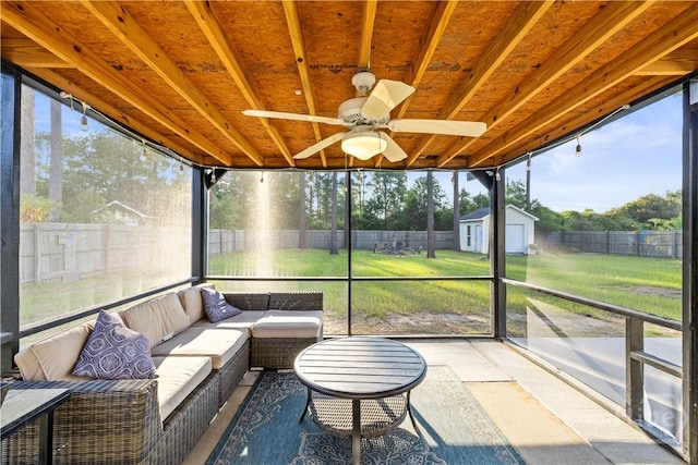 226 Cyane Ln, Guyton, GA 31312 - sunroom with ceiling fan, an outdoor hangout area, and plenty of natural light