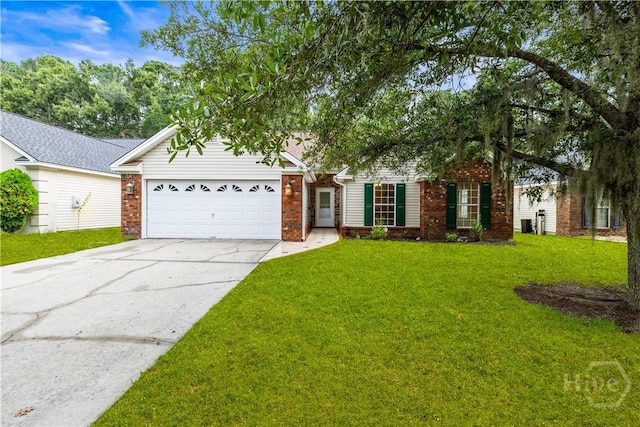 259 Laurel Hill Cir, Richmond Hill, GA 31324 - view of front of home with a garage, driveway, brick siding, and a front yard