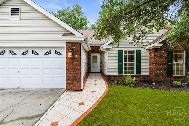 259 Laurel Hill Cir, Richmond Hill, GA 31324 - view of front of house with brick siding, driveway, a front lawn, a garage, and a shingled roof