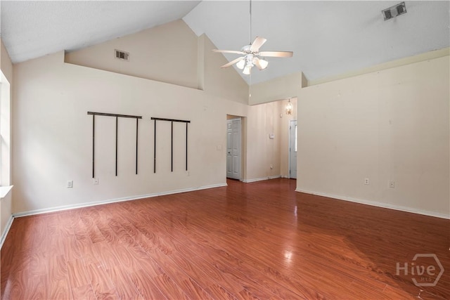 259 Laurel Hill Cir, Richmond Hill, GA 31324 - spare room featuring ceiling fan, high vaulted ceiling, and wood finished floors