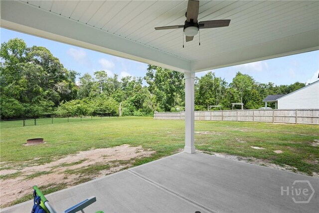 328 Providence Trce, Statesboro, GA 30461 - view of patio / terrace featuring ceiling fan and view of wooded area