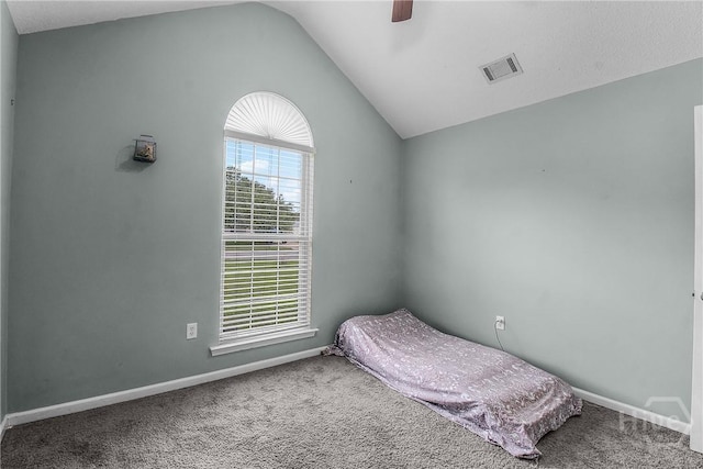 175 Salt Landing Cir, Savannah, GA 31405 - carpeted bedroom with vaulted ceiling and ceiling fan