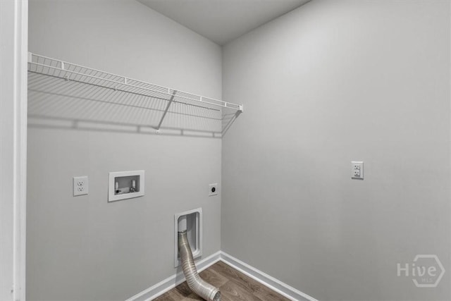 338 Wedge Cir, Richmond Hill, GA 31324 - laundry room with hookup for an electric dryer, dark wood-type flooring, and washer hookup