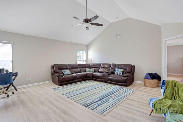 208 Chippingwood Cir, Pooler, GA 31322 - living area featuring wood finished floors, a ceiling fan, and high vaulted ceiling