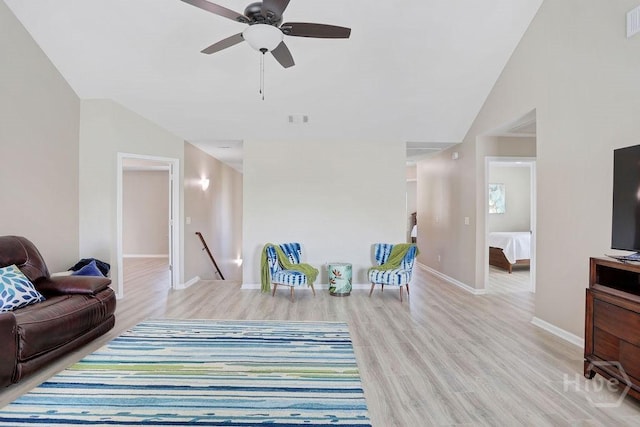 208 Chippingwood Cir, Pooler, GA 31322 - living area featuring wood finished floors, lofted ceiling, and a ceiling fan