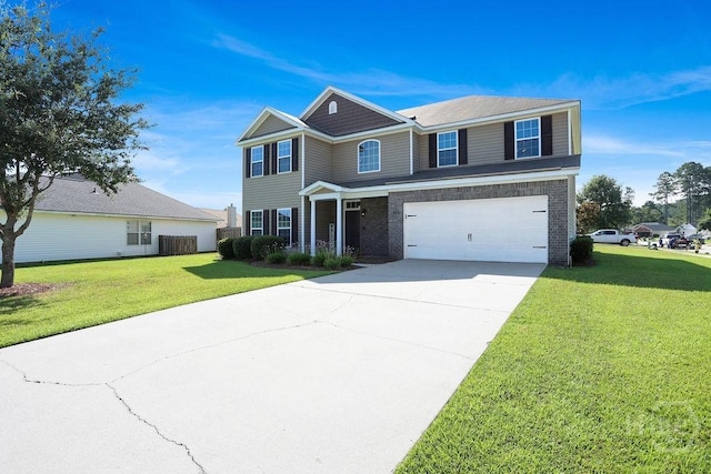 208 Chippingwood Cir, Pooler, GA 31322 - traditional-style house featuring driveway, a front lawn, a garage, and brick siding