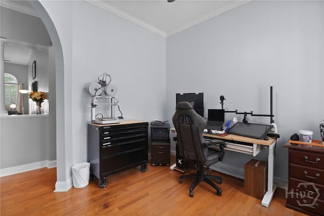 204 Bristol Way, Richmond Hill, GA 31324 - office space featuring arched walkways, wood finished floors, and ornamental molding