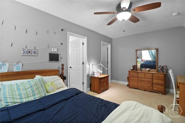 204 Bristol Way, Richmond Hill, GA 31324 - bedroom featuring light carpet, a textured ceiling, and ceiling fan