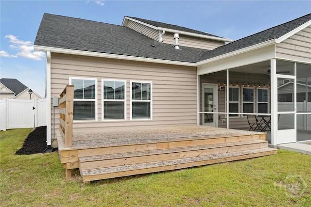 103 Williams Dr, Rincon, GA 31326 - back of house featuring a wooden deck, a sunroom, and a shingled roof
