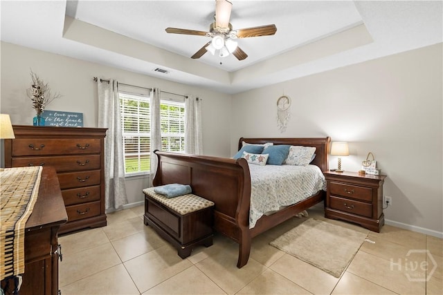 11 Rialto Ct, Pooler, GA 31322 - bedroom with a raised ceiling, light tile patterned floors, and ceiling fan