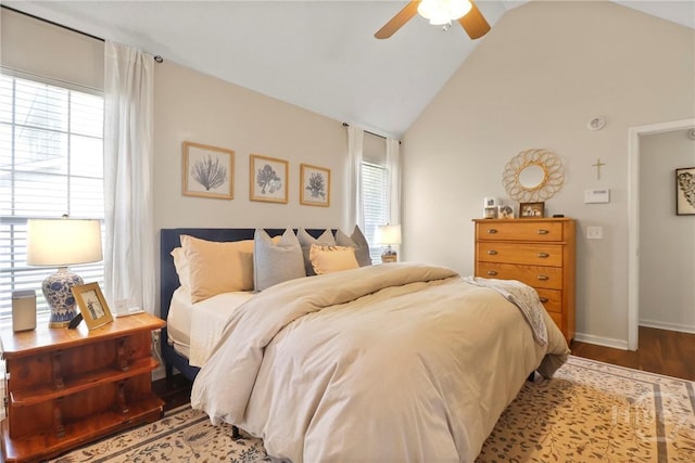 117 Barrington Rd, Pooler, GA 31322 - bedroom featuring wood finished floors, high vaulted ceiling, and ceiling fan