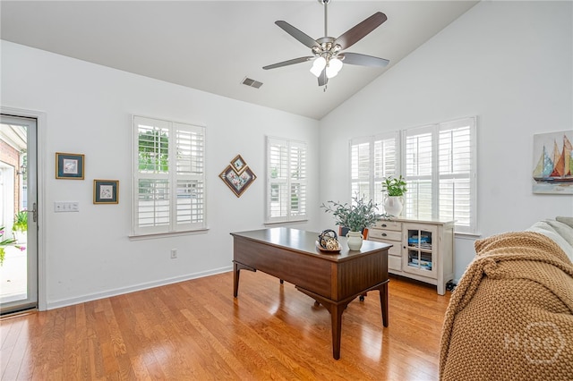 141 Regency Cir, Pooler, GA 31322 - office space featuring healthy amount of natural light, light wood-type flooring, ceiling fan, and high vaulted ceiling