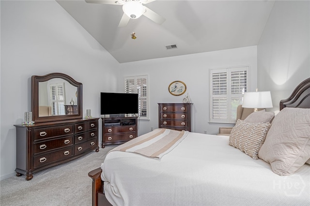 141 Regency Cir, Pooler, GA 31322 - bedroom with carpet, lofted ceiling, multiple windows, and a ceiling fan