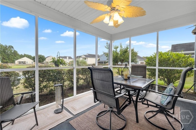 335 Winchester Dr, Pooler, GA 31322 - sunroom / solarium with a residential view, outdoor dining area, and ceiling fan
