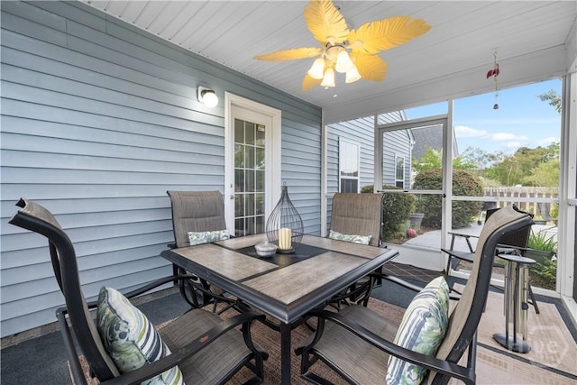 335 Winchester Dr, Pooler, GA 31322 - sunroom with a ceiling fan and outdoor dining area