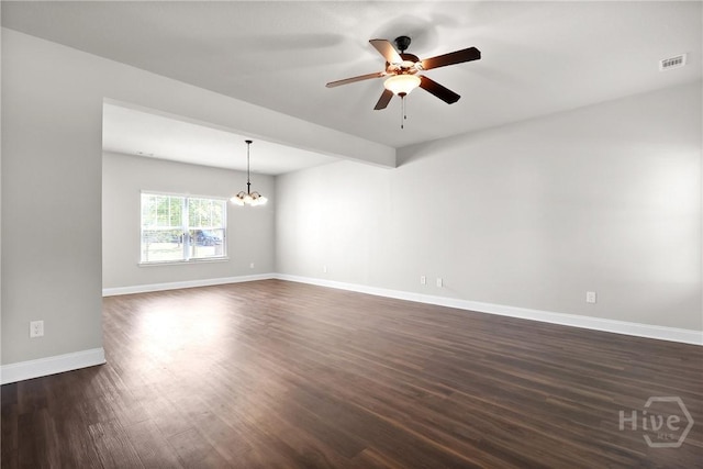 302 Morgan Pines Dr, Pooler, GA 31322 - spare room featuring a chandelier, a ceiling fan, and dark wood-style flooring
