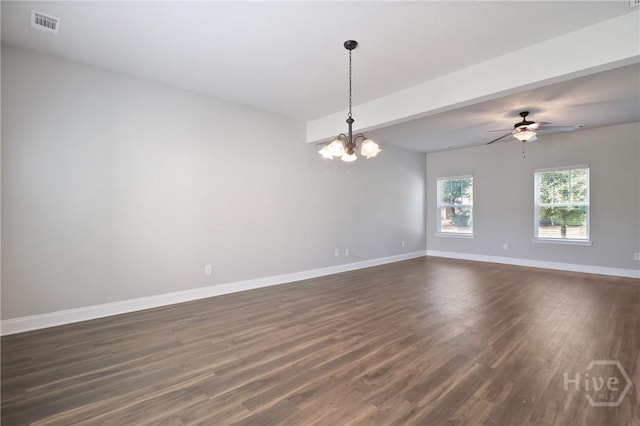 302 Morgan Pines Dr, Pooler, GA 31322 - spare room featuring dark wood-type flooring, a ceiling fan, and a chandelier
