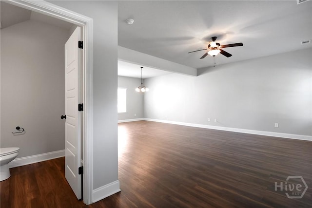 302 Morgan Pines Dr, Pooler, GA 31322 - spare room with a ceiling fan, dark wood-style flooring, a chandelier, and a smoke detector