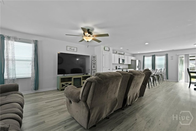13 Summer Place Dr, Guyton, GA 31312 - living room with a ceiling fan, light wood-type flooring, and recessed lighting