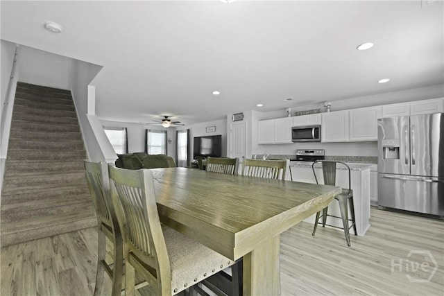 13 Summer Place Dr, Guyton, GA 31312 - dining space featuring stairs, recessed lighting, light wood finished floors, and a ceiling fan