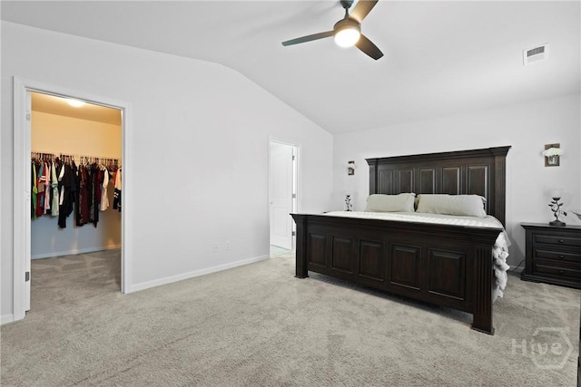 13 Summer Place Dr, Guyton, GA 31312 - bedroom featuring lofted ceiling, light carpet, a spacious closet, and ceiling fan