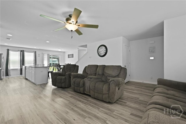 13 Summer Place Dr, Guyton, GA 31312 - living room featuring a ceiling fan, light wood finished floors, and recessed lighting
