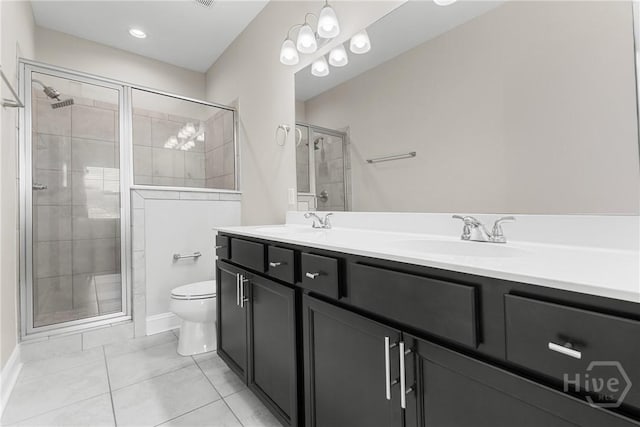 160 Lake Lily Dr, Richmond Hill, GA 31324 - full bath featuring double vanity, a stall shower, and tile patterned flooring