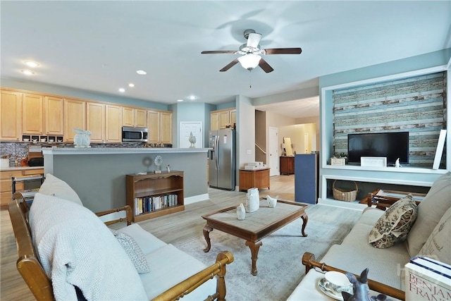 137 Regency Cir, Pooler, GA 31322 - living room with a ceiling fan, light wood-style flooring, and recessed lighting