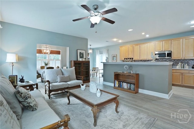 137 Regency Cir, Pooler, GA 31322 - living area with ceiling fan, light wood finished floors, and recessed lighting